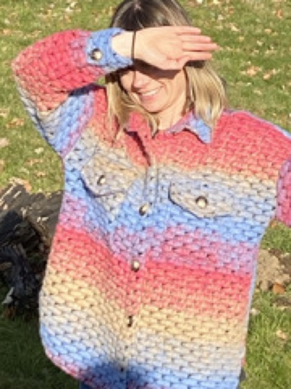 Quilted Geometric Button Down in Pink & Blue Like New